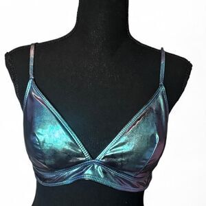 Iridescent Metallic Holographic Festival Bralette Crop Top Medium